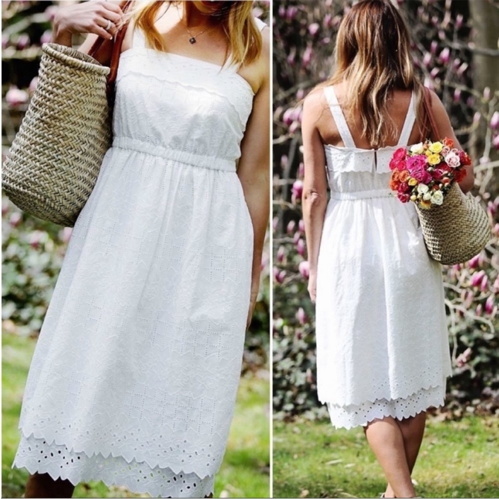 NWOT Madewell Eyelet Midi White Embroidered Dress Size 00 XXS